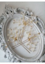 Дизайнерски фуркети украса за коса с перли и кристали Сваровски в бяло модел Pearls and Gold by Rosie